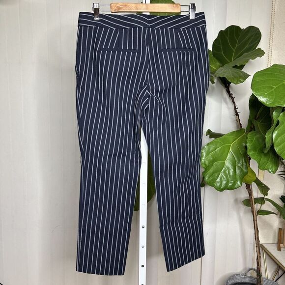 Ann Taylor Devin Fit Pants Striped Straight Leg Navy and White  Pockets Size 6 - Picture 6 of 8